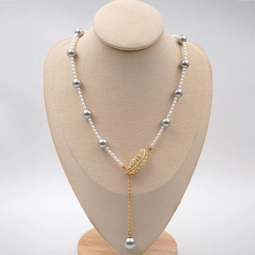 Crystal Necklace, Crystal Pearl, with Brass, plated, fashion jewelry golden cm 
