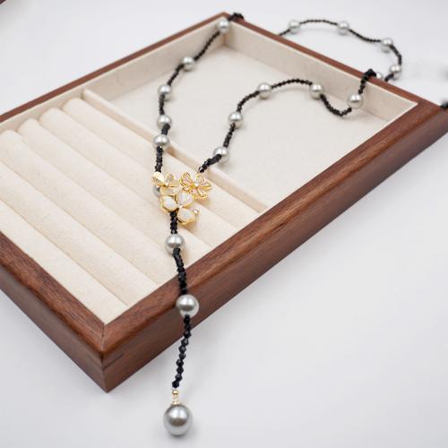 Collar de cristal, Perlas de cristal, con Cristal & metal, chapado, Joyería, Negro, longitud:84 cm, Vendido por UD
