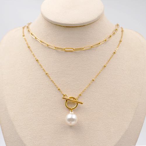 Titan Schmuck Halskette, Titanstahl, mit Kunststoff Perlen, plattiert, Modeschmuck, goldfarben, verkauft von PC
