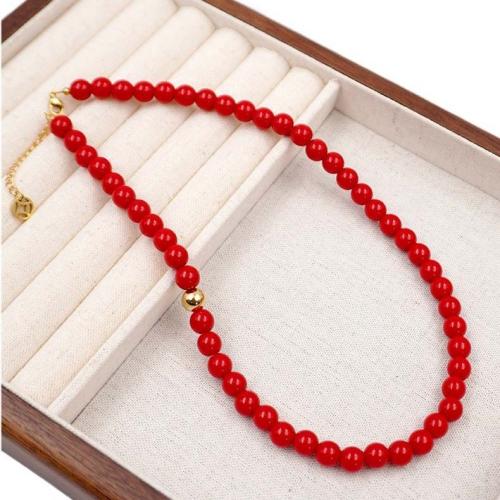 Titanium Steel Jewelry Set, with Lampwork, plated, fashion jewelry red, The length of the necklace is about 42+6cm and the length of the bracelet is about 16.5+4cm 