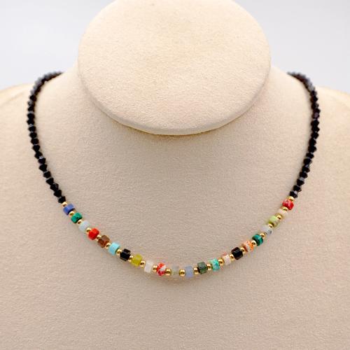 Gemstone Necklaces, Titanium Steel, with Gemstone & Crystal, with 5.5cm extender chain, plated, fashion jewelry cm 