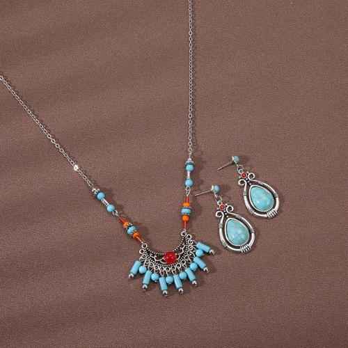 Fashion Zinc Alloy Jewelry Sets, forehead chain & Stud Earring, with Synthetic Turquoise, fashion jewelry & for woman The length of the headband is about 40cm, and the earrings are about 4cm. 