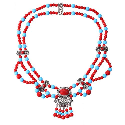 Fashion Zinc Alloy Jewelry Sets, forehead chain & earring, with Synthetic Turquoise & Acrylic, fashion jewelry & for woman cm 