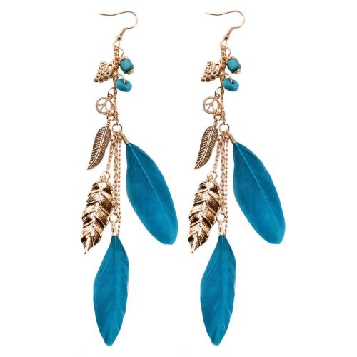 Fashion Feather Earring , Zinc Alloy, with Seedbead & Feather, plated, fashion jewelry & for woman 
