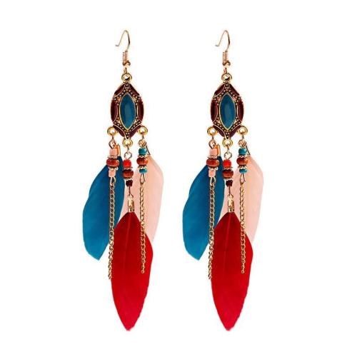Fashion Feather Earring , Zinc Alloy, with Feather, handmade, fashion jewelry & for woman 110mm 