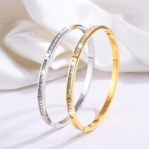 Titanium Steel Bangle, plated, micro pave cubic zirconia & for woman 
