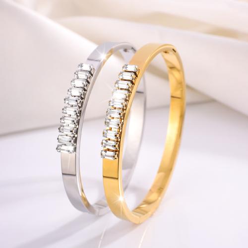 Titanium Steel Bracelet & Bangle, plated, micro pave cubic zirconia & for woman 