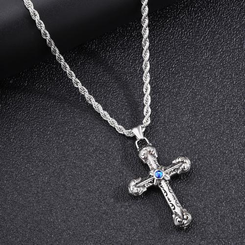 Stainless Steel Jewelry Necklace, 304 Stainless Steel, with Titanium Steel, plated, micro pave cubic zirconia & for man, silver color 