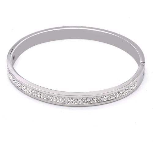 Stainless Steel Bangle, 304 Stainless Steel, plated, micro pave cubic zirconia & for woman, original color, Inner Approx 56mm [