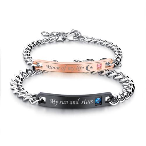Titane bracelet en acier et bracelet, Acier titane, Placage, unisexe & pavé de micro zircon, plus de couleurs à choisir, Vendu par PC