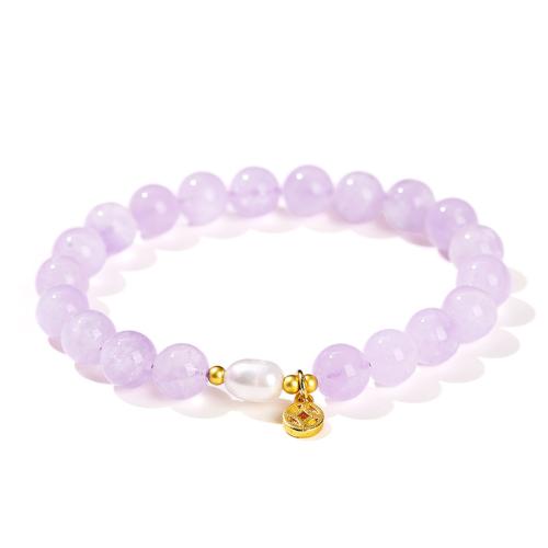 Jade bracelet, avec Shell Pearl & laiton, fait à la main, bijoux de mode & pour femme Environ 7-7.5 pouce, Vendu par PC