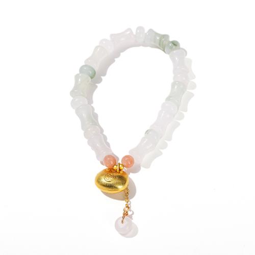 Jade glacé bracelet, avec laiton & alliage de zinc, cadnas, fait à la main, bijoux de mode & pour femme Environ 7-8 pouce, Vendu par PC