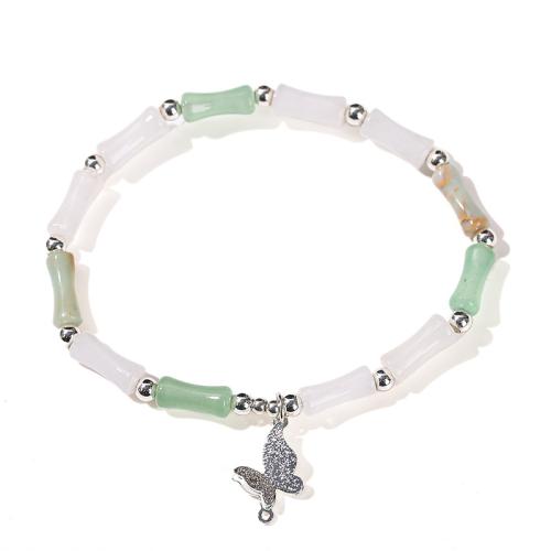 Jade bracelet, avec Shoushan Stone & laiton, papillon, fait à la main, bijoux de mode & pour femme Environ 6.5-9 pouce, Vendu par PC