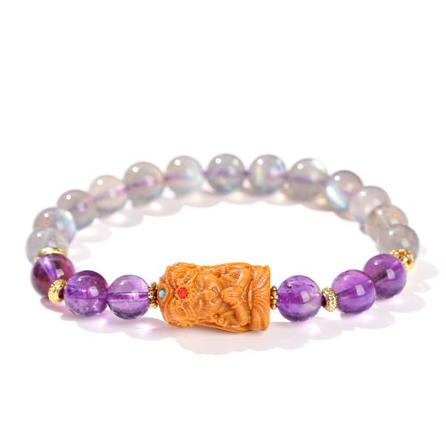 Moonstone bracelet, avec Bois de santal & améthyste & laiton & alliage de zinc, fait à la main, bijoux de mode & pour femme Environ 7-7.5 pouce, Vendu par PC