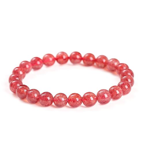 Strawberry Quartz bracelet, Rond, fait à la main, bijoux de mode & pour femme, beads length 9-10mm Environ 7-8 pouce, Vendu par PC