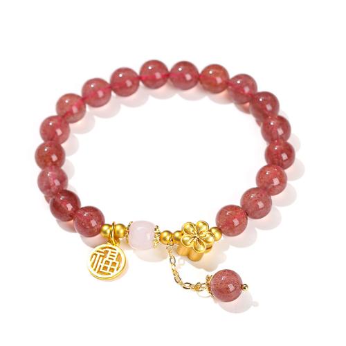 Strawberry Quartz Bracelet, with Jade & Brass, handmade, fashion jewelry & for woman Approx 7-7.5 Inch 