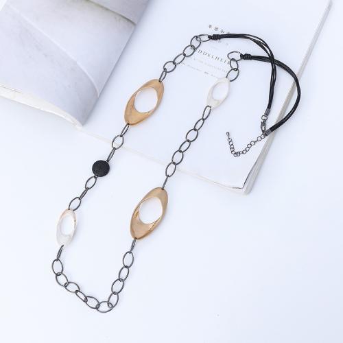 Zinc Alloy Sweater Chain Necklace, with iron chain & Wax Cord & Lava, fashion jewelry & for woman Approx 112 cm 