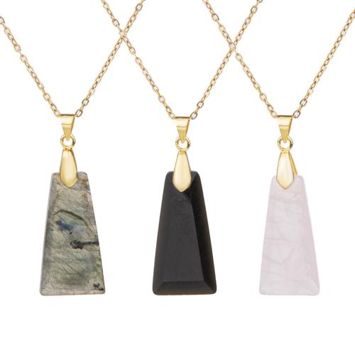 Gemstone Necklaces, Natural Stone, with 304 Stainless Steel, with 5cm extender chain, Trapezium, Vacuum Ion Plating, fashion jewelry & Unisex Approx 38 cm 