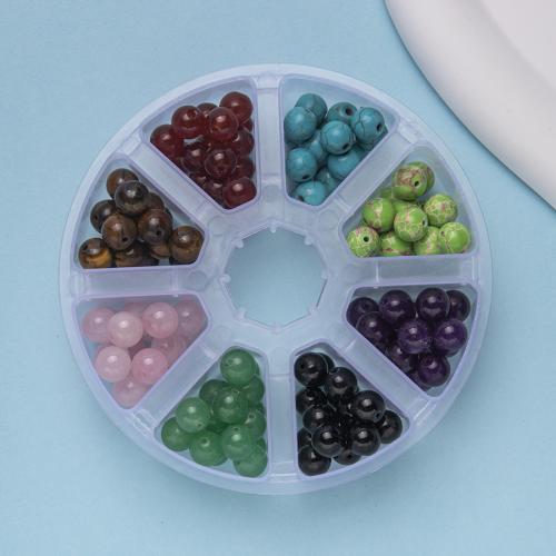 Perles de pierre gemme mixte, Pierre naturelle, avec Boîte en plastique, Rond, bijoux de mode & DIY, couleurs mélangées, 8mm îte, Vendu par boîte