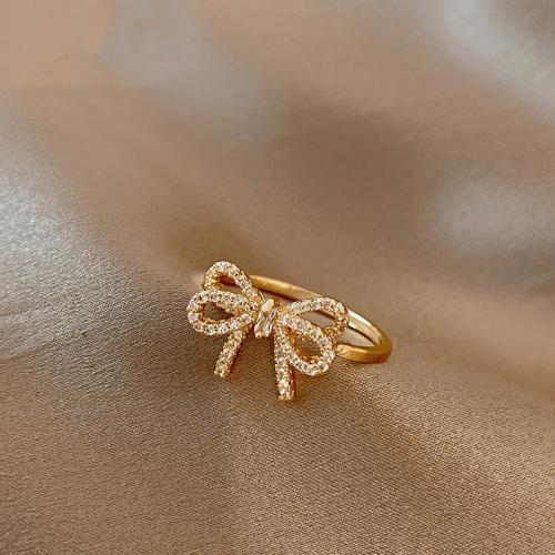 Zircon pavent l'anneau en laiton de doigt, Noeud papillon, bijoux de mode & pavé de micro zircon & pour femme Vendu par PC