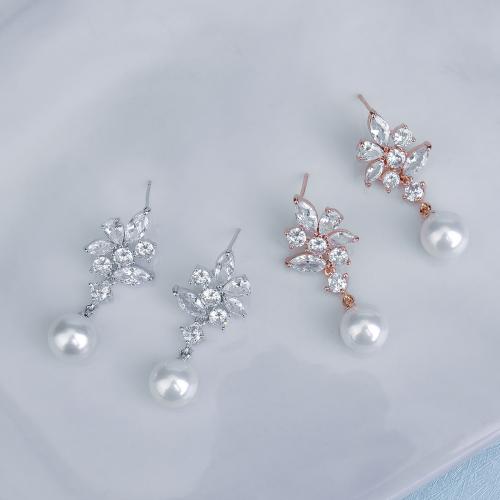 Zinc Alloy Rhinestone Drop Earring, with Cubic Zirconia & Plastic Pearl & for woman & with rhinestone 