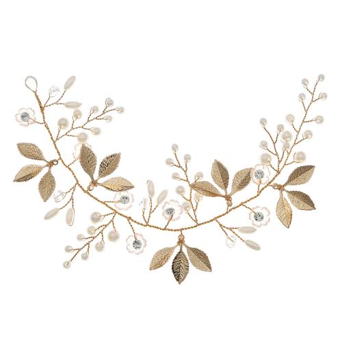 Headband, Zinc Alloy, with Plastic Pearl, fashion jewelry & for woman & with rhinestone, golden 