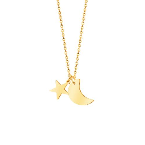 Stainless Steel Jewelry Necklace, 304 Stainless Steel, with 5cm extender chain, Moon and Star, Vacuum Ion Plating, fashion jewelry & for woman, golden x14mm x23mm cm 