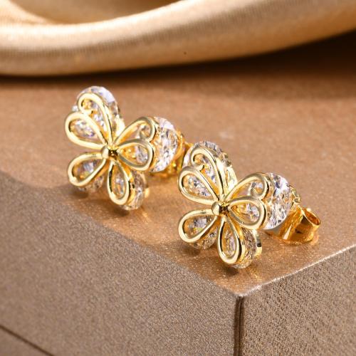 Cubic Zirconia Micro Pave Brass Earring, Butterfly, plated, fashion jewelry & micro pave cubic zirconia, golden 
