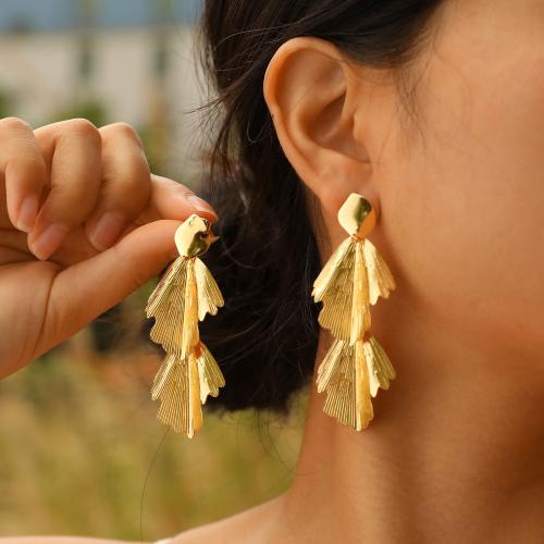 Messing Tropfen Ohrring, plattiert, Modeschmuck, goldfarben, 26.2x70mm, verkauft von Paar