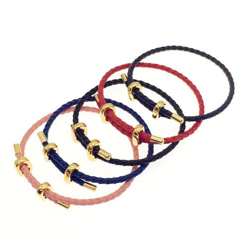 PU Leather Cord Bracelets, 304 Stainless Steel, with leather cord, plated, Unisex 