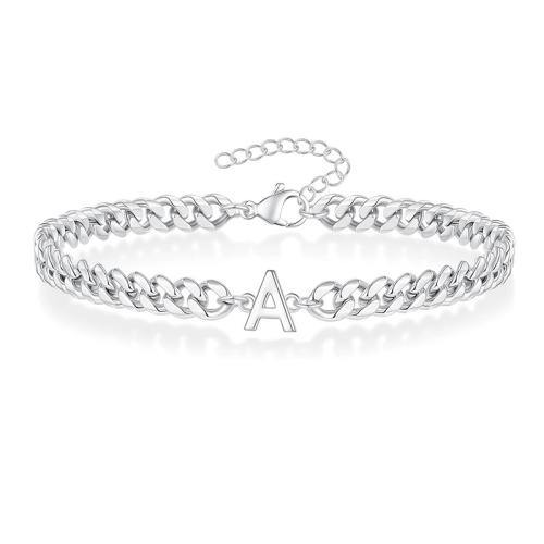 Stainless Steel Cuff Bangle, 304 Stainless Steel, plated, letters are from A to Z & Unisex silver color cm 