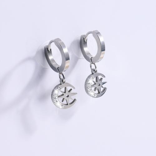 Titanium Steel Earrings, plated, micro pave cubic zirconia & for woman [