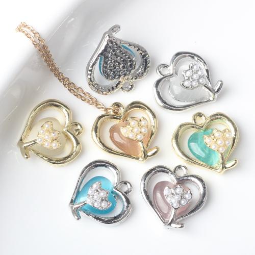 Plastic Zinc Alloy Pendants, with ABS Plastic Pearl & Resin, Heart, plated, DIY Approx 2mm 