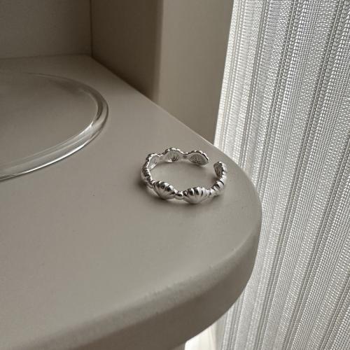 925 Sterling Silver Cuff Finger Ring, Shell, polished, Korean style & for woman, US Ring .5-7.5 