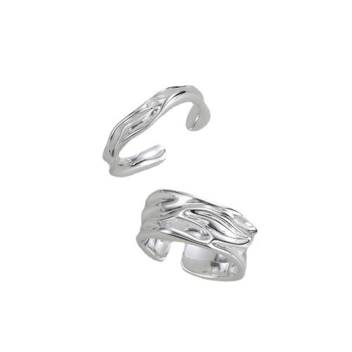 925 Sterling Silver Cuff Finger Ring, Korean style & for woman, silver color, US Ring .5 