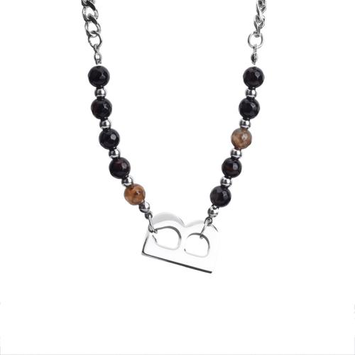 Stainless Steel Jewelry Necklace, 304 Stainless Steel, with Agate, with 5cm extender chain, polished, fashion jewelry & Unisex, original color Approx 47 cm 