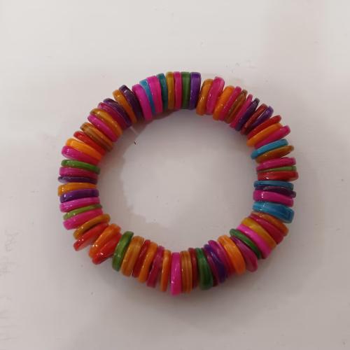 Dyed Shell Bracelet, Flat Round, fashion jewelry & Unisex, mixed colors Approx 18 cm 
