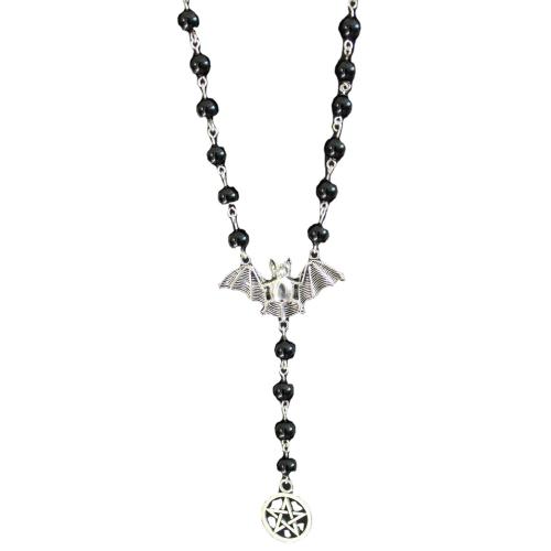 Zink Legierung Halskette, Zinklegierung, mit Kristall, Pentagram, silberfarben plattiert, Modeschmuck & unisex, schwarz, Länge:ca. 41-50 cm, verkauft von PC