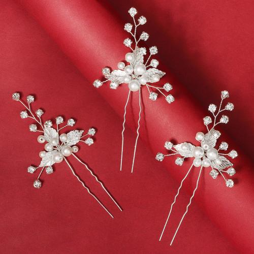 Palillos para el Cabello, metal, con Perlas plásticas, hecho a mano, Joyería & para mujer & con diamantes de imitación, 3PCs/Bolsa, Vendido por Bolsa
