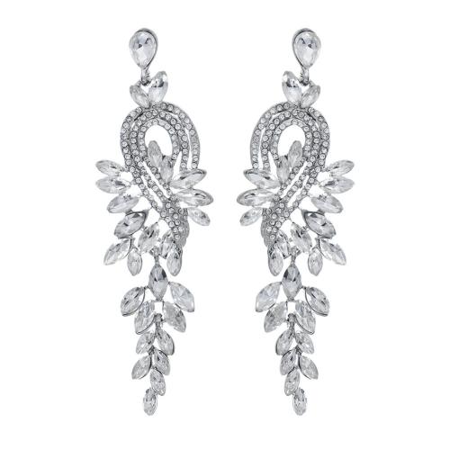 Zinc Alloy Rhinestone Drop Earring, fashion jewelry & for woman & with rhinestone, silver color 