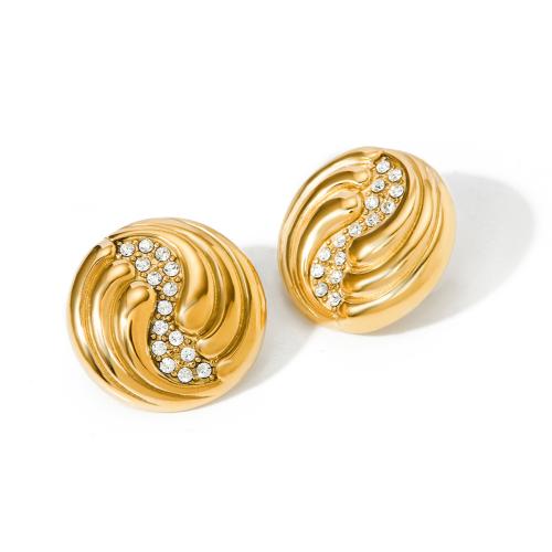 Stainless Steel Rhinestone Stud Earring, 304 Stainless Steel, 18K gold plated, fashion jewelry & for woman & with rhinestone, golden 