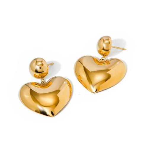 Stainless Steel Drop Earring, 304 Stainless Steel, Heart, 18K gold plated, fashion jewelry & for woman, golden 