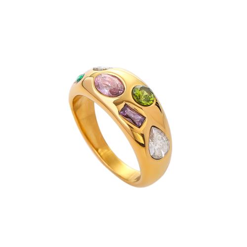 Kuba Zirkonia Edelstahl Ringe, 304 Edelstahl, 18K vergoldet, Modeschmuck & Micro pave Zirkonia & für Frau, goldfarben, verkauft von PC[