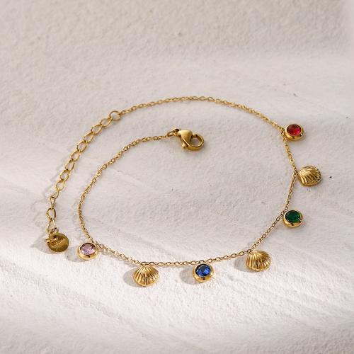 Stainless Steel Anklets Jewelry, 304 Stainless Steel, with 5cm extender chain, Vacuum Ion Plating, fashion jewelry & for woman & with rhinestone, golden Approx 21 cm 