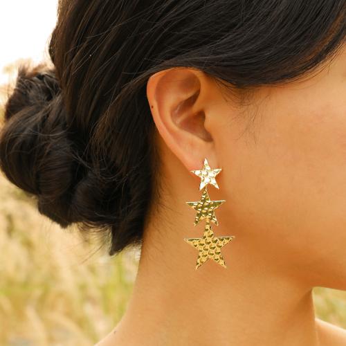 Brass Drop Earring, Star, plated, fashion jewelry, golden 