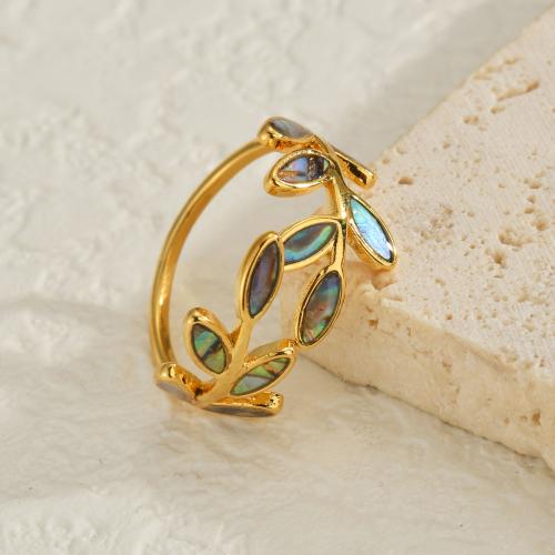 Stainless Steel Finger Ring, 304 Stainless Steel, with Abalone Shell, plated, fashion jewelry, golden 