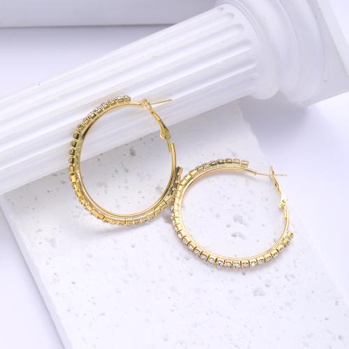Zinc Alloy Hoop Earring, with Crystal, fashion jewelry & for woman, gold, 52mm 