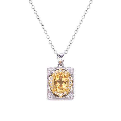 Cubic Zircon Micro Pave Sterling Silver Necklace, 925 Sterling Silver, with Topaze & Citrine & Garnet, with 5cm extender chain & micro pave cubic zirconia & for woman, silver color cm 