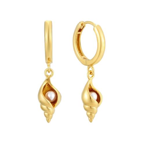 Brass Drop Earring, with Plastic Pearl, plated, for woman Inner diameter 9mm 