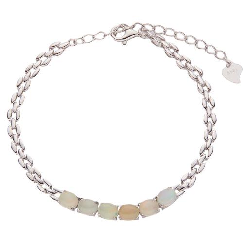 Sterling Silver Bracelets, 925 Sterling Silver, with Opal & Topaze & Garnet, with 4cm extender chain & for woman, silver color cm 